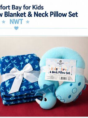 Comfort Bay for Kids Dinosaur Throw Blanket & Neck Pillow Set NWT